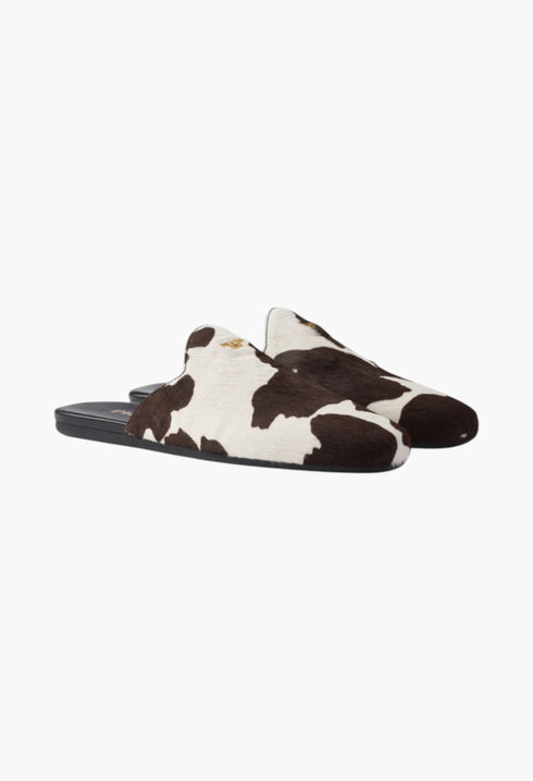 White / Dark Brown - Printed Leather Mules - GLAM MODA